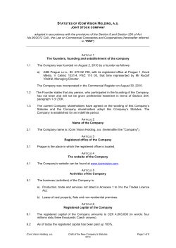 STATUTES OF ICOM VISION HOLDING, A.S. JOINT STOCK