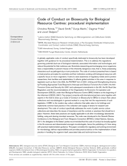 Code of Conduct on Biosecurity for Biological Resource Centres