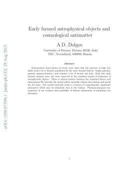 Early formed astrophysical objects and cosmological antimatter A.D.