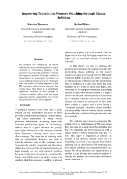 Improving Translation Memory Matching through Clause Splitting