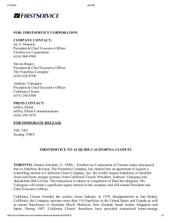 FirstService To Acquire California Closets