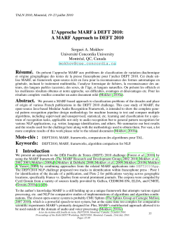 L`Approche MARF &agrave; DEFT 2010 - DEFT (D&Eacute;fi Fouille de Textes)