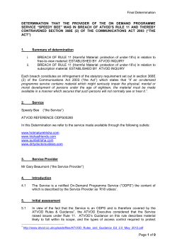 Final Determination Page 1 of 9 DETERMINATION THAT