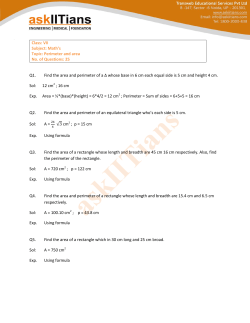 Class: VII Subject: Math`s Topic: Perimeter and area No