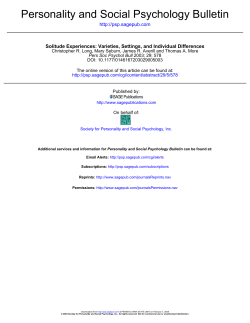 Solitude Experiences: Varieties, Settings, and Individual Differences