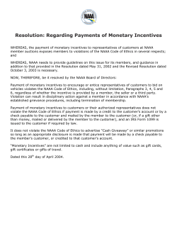 Resolution: Regarding Payments of Monetary Incentives