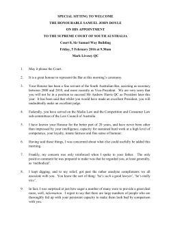 SPECIAL SITTING TO WELCOME THE HONOURABLE SAMUEL