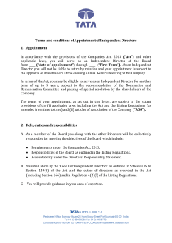 Terms and Conditions of appointment of Independent