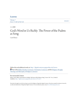 God`s Word in Us Richly: The Power of the Psalms as Song