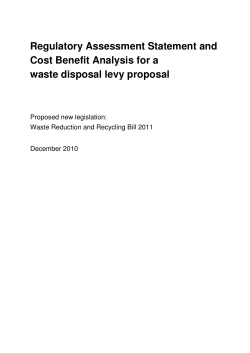 Regulatory Assessment Statement and Cost Benefit Analysis for a