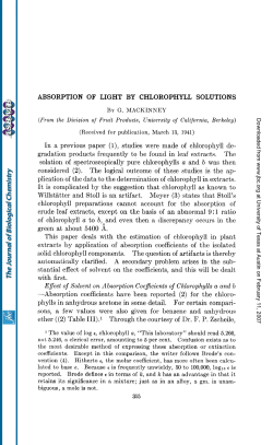 ABSORPTION OF LIGHT BY CHLOROPHYLL SOLUTIONS In a