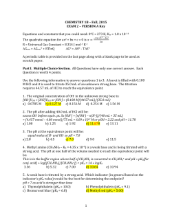 1 CHEMISTRY 1B &ndash; Fall, 2015 EXAM 2 &ndash; VERSION A Key