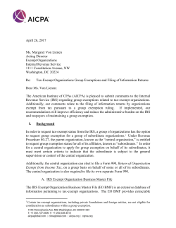 AICPA Comments on Tax-Exempt Organizations Group Exemptions