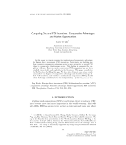 Comparing Sectoral FDI Incentives: Comparative Advantages and