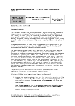 E1/F1 The Road to Unification: Italy, c.1815&ndash;70 General Advice for