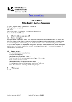 Course outline Code: ENS103 Title: Earth`s Surface Processes