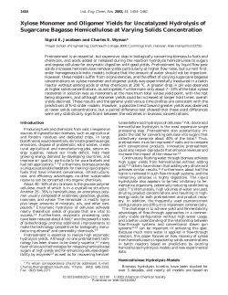 Xylose Monomer and Oligomer Yields for Uncatalyzed Hydrolysis of