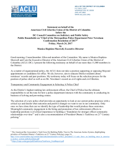 Statement on behalf of the American Civil Liberties