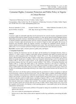 Consumer Rights, Consumer Protection and Public Policy in Nigeria