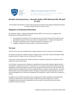 Alexander Dubkov - College of Massage Therapists of Ontario