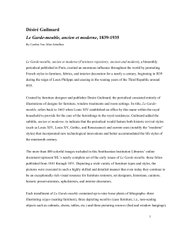 Le Garde-meuble, Ancien Et Moderne 1839-1935