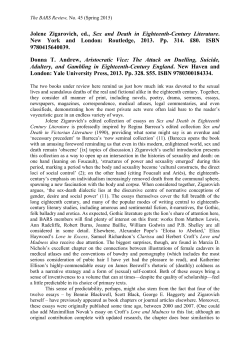 Jolene Zigarovich, ed., Sex and Death in Eighteenth