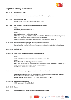 Day One &ndash; Tuesday 1 st November