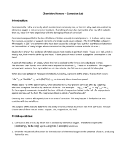 Chemistry Honors &ndash; Corrosion Lab Introduction: Prelab questions
