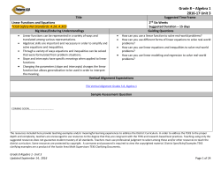 Grade 8 &ndash; Algebra 1 2016