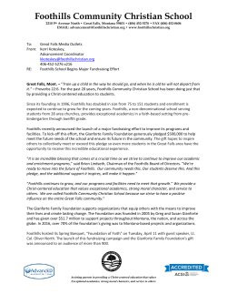 Dear TCPS Family - Foothills Community Christian School
