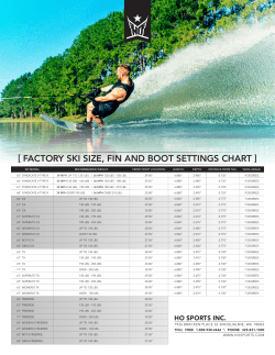factory ski size, fin and boot settings chart