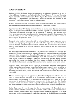 SUPERVISOR`S MEMO Students of SEBA, TUT must during the