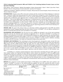 Scientific Abstract on Predicting Indolent Prostate Cancer