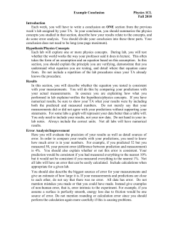 Example Conclusion Physics 1CL Fall 2010