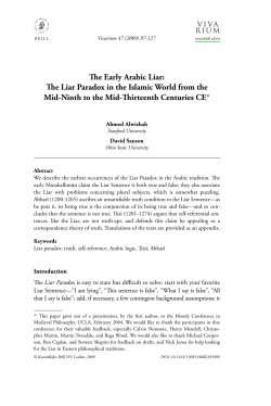 e Early Arabic Liar: e Liar Paradox in the Islamic World from the Mid