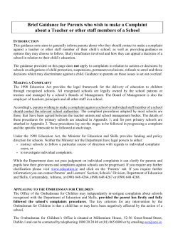 Brief Guidance for Parents who wish to make a Complaint about a