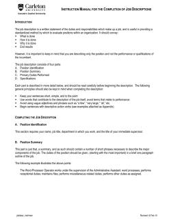 Instruction Manual for the Completion of Job Descriptions