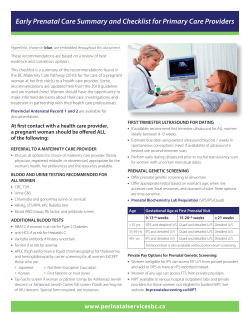 Early Prenatal Care Summary and Checklist for Primary Care