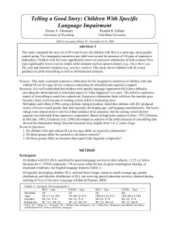 Telling a Good Story: Children With Specific Language