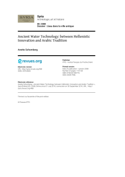 Ancient Water Technology: between Hellenistic Innovation and