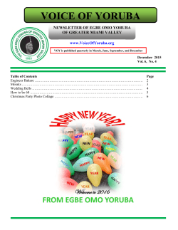 Egbe Newsletter - Cultural awareness, Egbe Omo Yoruba of Greater