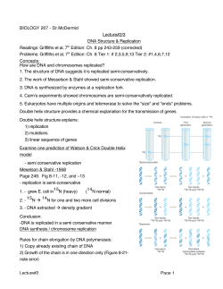 Lecture#2 Page 1 BIOLOGY 207 - Dr.McDermid Lecture#2/3 DNA