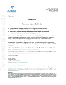 ASX Announcement - New Hospital Project in Saudi Arabia 05.04.17