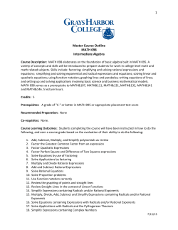 1 Master Course Outline MATH 098 Intermediate Algebra