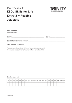 Certificate in ESOL Skills for Life Entry 3 &mdash; Reading