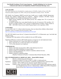 Possible Definitions for Low Income, Uninsured and Underserved