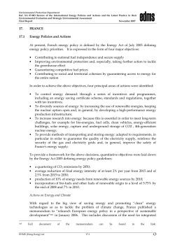 Review of the International Energy Policies and Actions and the