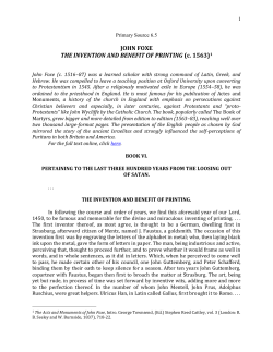 JOHN FOXE THE INVENTION AND BENEFIT OF PRINTING (c. 1563)1