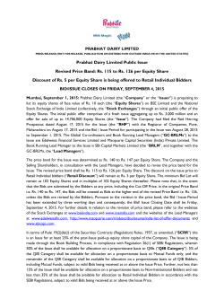 Prabhat Dairy Limited Public Issue Revised Price Band: Rs. 115 to
