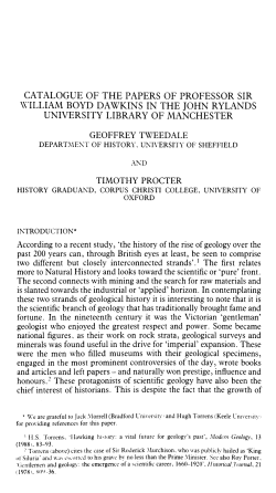 catalogue of the papers of professor sir william boyd dawkins in the